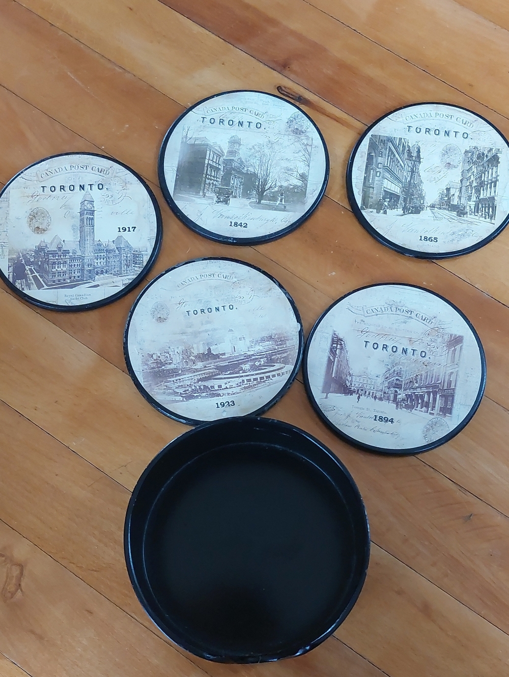 Vintage Canada Post Card Toronto Historic Coasters Set of 5 with Holder